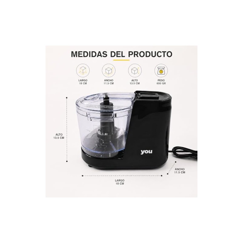 Mini Procesador Eléctrico Picador de Alimentos Compacto YOU 1.5 Tazas