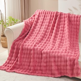 NEWCOSPLAY Throw Blanket for Couch Coral Pink Super Soft Flannel Fleece 3D Bubble Lightweight Bed Blanket All Season Use (Coral Pink, Throw(50"x60"))