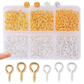 400pcs Small Screw Eye Pins 3 Different Sizes Eye Pins Hooks for Jewelry Making Small Eye Hooks for Crafts Mini Eyelet Screws for DIY Art Projects, Bead Charms, Pendant Beads (Gold and Silver)