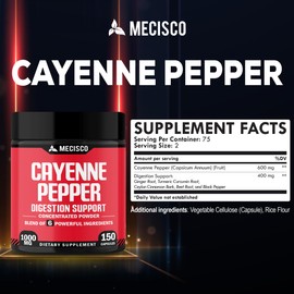 Mecisco Cayenne Pepper Capsules with Ginger Root, Beet Root, and Black Pepper and More - 150 Capsules - 6in1