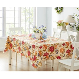 Newbridge Nicolette Multicolor Floral Indoor Outdoor Vinyl Tablecloth with Flannel Backing, Traditional Tapestry Flower Wipe Clean Vinyl Flannel Backed Tablecloth, 52” x 70” Oblong/Rectangle