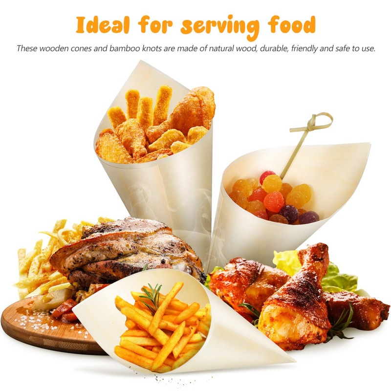 DEARMAMY 100 Pcs Disposable Wooden Cone Tasting Serving Wooden Cones