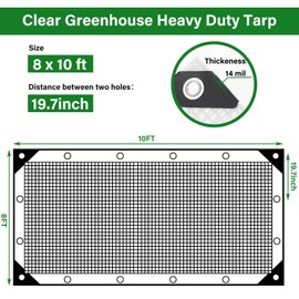 Berlune 3 Pack Clear Greenhouse Heavy Duty Tarp, 8 x 10 ft Clear Waterproof Cover, 14 Mil Plastic Mesh Cover UV Resistant Poly Tarp with Grommets for Gardening, Farming, Nursery Outdoor Event