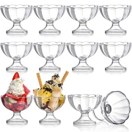 Mezchi Set of 12 Ice Cream Bowl Set, 8 Ounce Plastic Dessert Bowls, Clear Footed Dessert Cups, Ice Cream Cups Bowls for Sundae, Milkshakes, Parfait, Pudding, Fruit