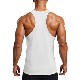 MAGCOMSEN Men's UPF 80+ Tank Tops Y Back Quick Dry Gym Workout Running Athletic Muscle Sleeveless Shirts White L