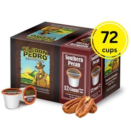 Cafe Don Pedro Southern Pecan Low Acid Coffee Pods, 12 Count - Compatible with Keurig K cups Coffee Maker - 100% Arabica, Stone Ground, Stomach Friendly Coffee K Cups for Sensitive Stomachs