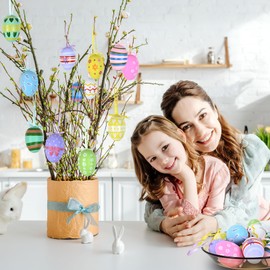 JIAWWAN Pack of 24 Easter Eggs for Hanging, Easter Eggs, Plastic Easter Eggs, Colourful Easter Eggs, Small Colourful Easter Eggs Decoration Easter Eggs for Indoor and Outdoor Easter Day Decoration