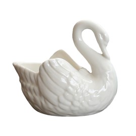 Yardwe White Swan Flowerpot Ceramic Swan Planter, Swan Shaped Flower Pot for Succulents Home Decor Garden Decor (With Drain Hole)