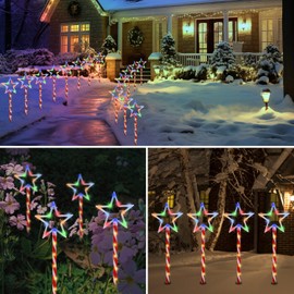 Christmas Decorations Multi-color Star Lights Solar Garden Lights, Outdoor Waterproof Landscape Path Lights with Red Stake, 8 Pack 120 LED Solar Outside Lights for Yard Pathway Garden Patio Lawn Decor