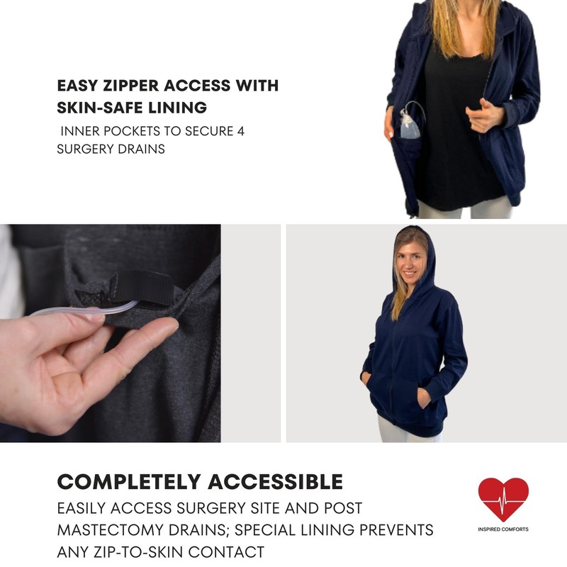 Inspired Comforts Mastectomy - Sudadera con capucha y bolsillos de