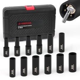 KBOISHA 3/8 Inch Drive Deep Magnetic Socket Set,12-Piece Metric 8mm-19mm CR-MO Impact Socket Set with Heavy Duty Storage Case