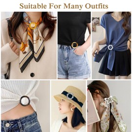 12PCS Silk Scarf Ring Clip T-shirt Tie Clips for Women Girls 80's Party Accessories Fashion Resin Ring Scarves Clasp Waist Buckle for Shirts Clothing Clothing Ring Wrap Holder with 1 Exquisite Box,