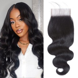Closure Human Hair 4x4 Lace Frontal Closure Real Hair 100% Brazilian Hair Remy Hair Transparent Lace Closure HD Lace Body Wave Closure Straight 18 Inches