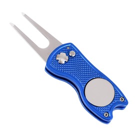 Mile High Life All Metal Foldable Golf Divot Tool with Pop-up Button & Magnetic Ball Marker, Golf Club Holder (Blue Fish)