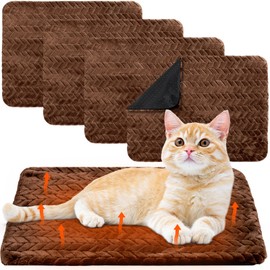 Drydiet 4 Pack Self Heating Cat Pad Self Warming Cat Mat Non Slip Warm Dog Bed Pad Mat Washable Pet Kennel Pad Crate Bed Mat Removable Cover Cat Blanket for Indoor Outdoor Pets(Dark Coffee)
