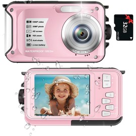 Underwater Camera Waterproof Camera 10ft 1080P Full HD 30MP Underwater Camera Children 16X Digital Zoom Anti Shake Digital Camera (Pink)