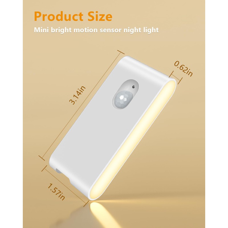 WILLED Stair Lights Indoor,Warm White Rechargeable Night Light,Wireless Motion Sensor