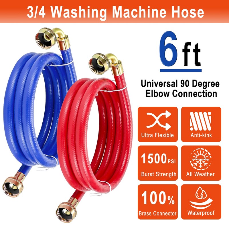 6 FT Washing Machine Hoses with 90 Degree Elbows Universial