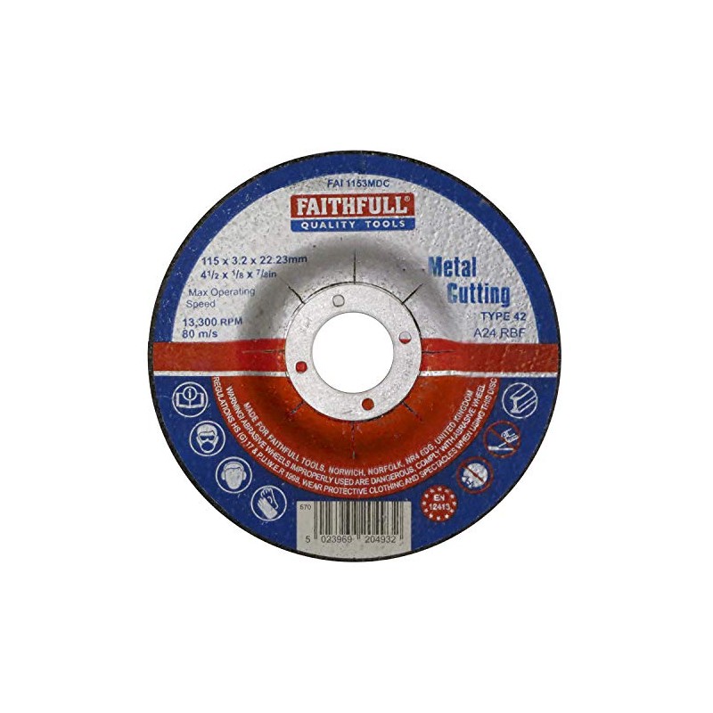 Faithfull FAI1153MDC Metal Cutting Disc Depressed Centre 115 x 3.2