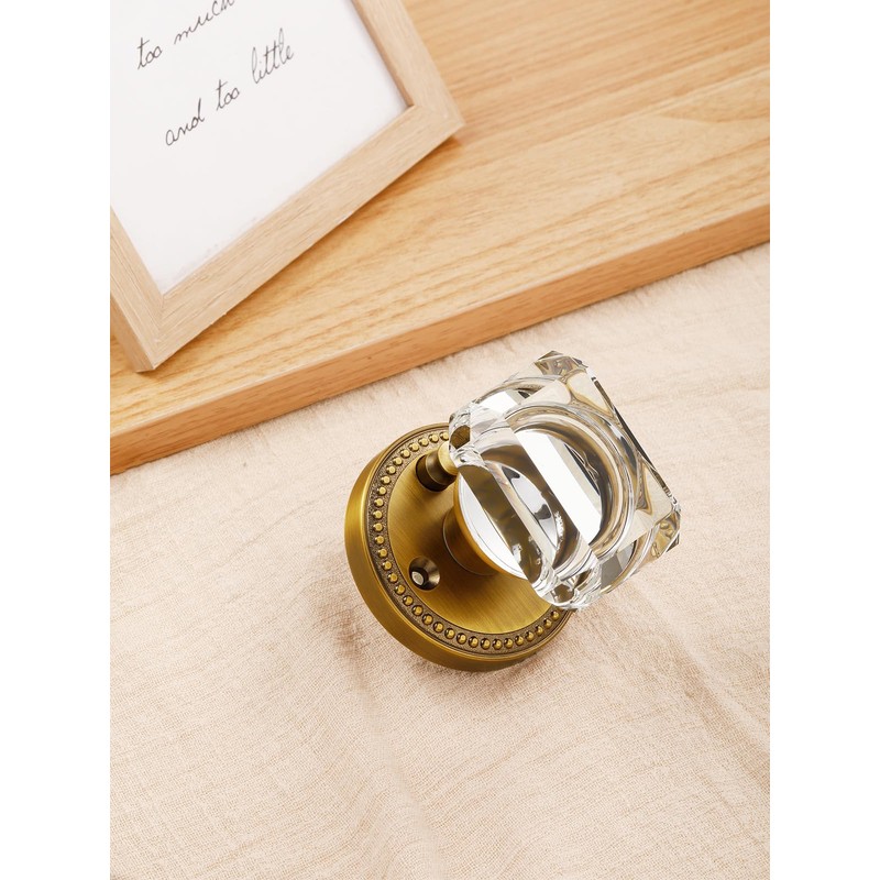 SORWDUERM 2 Pack Antique Brass Door Knobs - Crystal &