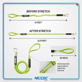 Noox USA Boat Bungee Dock Lines, Boating Gifts for Men, Boat Accessories, Mooring Lines for Bass Boat, Bungee Dock Line with Stainless Clip at one Side, 4 Feet (Pack of 2) (Yellow and Green)