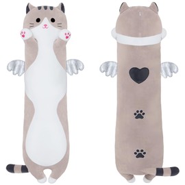 SNOWOLF Cute Long Cat Plush Body Pillow, Kawaii Cat Plushie Toys Cuddle Cartoon Stuffed Animals Soft Kitten Throw Pillow Doll Gift for Kids Girls Boys (43.3", Grey)