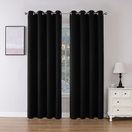 Joydeco Blackout Curtains 90 Inches Long,Curtains 2 Panels Set Thermal Insulated Length Curtains& Drapes 2 Burg, Room Darkening Grommet Curtains for Living Room Bedroom Window (Black, W52 x L90 Inch)