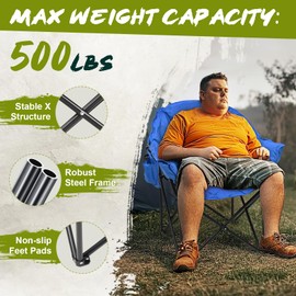 Ytaoeo Oversized Heated Camping Chair, Heated Outdoor Chairs for Sports, Padded Camping Chairs for Adults, Heated Lawn Chair, Heavy Duty Heated Folding Chair for Adults, Support to 500lb - Blue