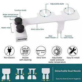 HomeEdge Non-Electric Bidet Attachment – Warm & Cold Water, Self-Cleaning Dual Nozzles, Adjustable Pressure | Easy Install, Fits Round & Elongated Toilets | Bidet Attachment for Toilet Warm Water