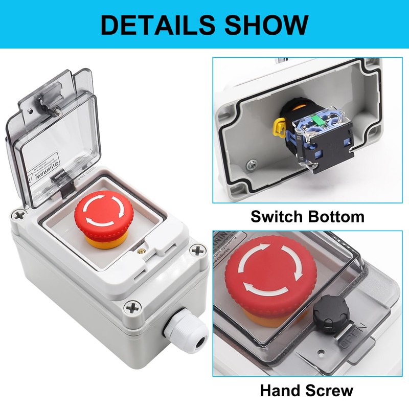 TWTADE e-Stop Push Button Switch with Box Outdoor IP67 Waterproof