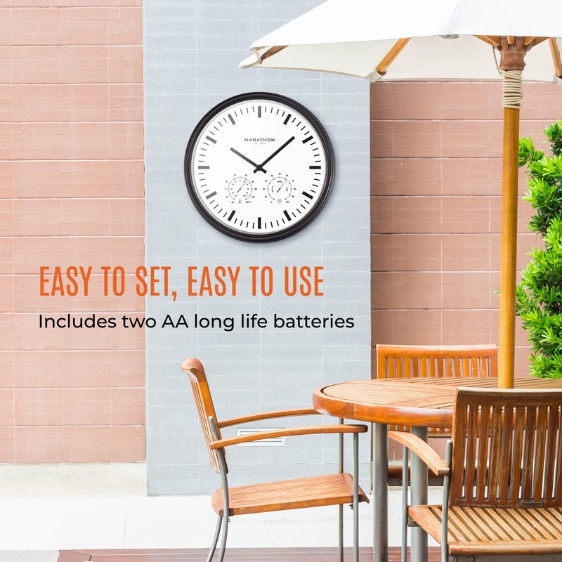 MARATHON Jumbo 20” Indoor/Outdoor Analog Clock with Temperature & Humidity,
