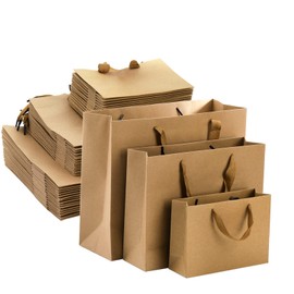 Lyellfe 45 Pieces Brown Gift Bags, Heavy Duty Kraft Paper Bags with Handle Bulk, Assorted Recycled Shopping Retail Merchandise Bags for Valentines Day, Birthday, Wedding