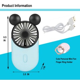 ZSHMJMJ Cute Personal Mini Fan, Mini Handheld Fan, USB Rechargeable Portable Fan with Stylish LED Light,3 Speed Adjustable,Cute Mouse,for Kids Girls Woman Outdoor Travel