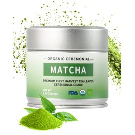 Organic Ceremonial Grade Matcha Green Tea Powder for Cafe Quality Tea & Lattes, Vegan & Gluten-Free, 1.06OZ