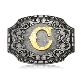 BBOTEN Western Initial Letters Belt Buckle ABCDEFG to Z Silver Cowboy Rodeo Belt Buckle for Men Women Cowboy Cowgirl C