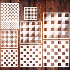 8 Pcs Check Stencil Buffalo Pattern Stencils Reusable Checkerboard Stencils for Painting Wood Wall Tile Canvas Paper Fabric