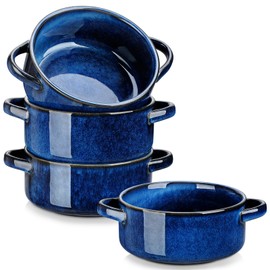 vancasso Starry Soup Bowls with Handles, 30 Oz French Onion Soup Bowls, Oven safe soup bowls for Cereal, Pasta, Chilli, Stew, Large Soup Crocks Set of 4, Blue