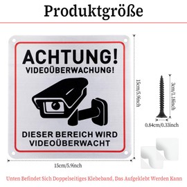 simarro Pack of 2 Video Surveillance Sign, 15 x 15 cm, This Area is Video Surveillance Sign, Aluminium Sign, Camera Surveillance Sign and 8 Screws Camera Surveillance Sign, Warning Sign