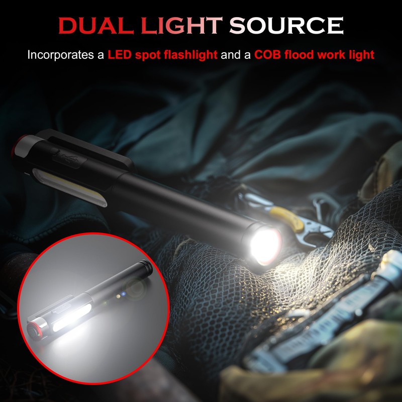 Recgargeable Pen Light, 800 Lumens LED Pen Flashlights 6 Modes