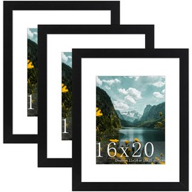 Picrit 16x20 Picture Frame 3 Pack, Black Poster Frame, Display Poster 11 x 14 with Mat or 16 x 20 without Mat for Horizontal or Vertical Wall Mounting