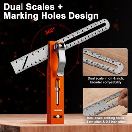 YUWEIC 9.45 Inch T-Bevel Angle Finder Sliding Gauge with Metal Extension Arm, 0-360° Protractor Marking Pencil Set, Stainless Steel Sliding T-Square Ruler, Dual Scale Marking Scribe Tool Ruler