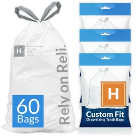Reli. Custom Fit H Trash Bags (60 Count) Fits Simplehuman Code H Bags 30-35 L, 8-9 Gal | Drawstring Trash Bag | White 8 Gallon Trashbags Drawstring | 18.5x28" (3 Packs) 1.2 Mil