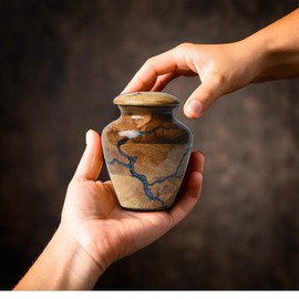 Wooden urn for Small Keepsake 20 Cu in Capacity Blue Urn for Man and Women Burial and Funeral Urn Handcrafted Design Wooden Cremation Urns for Human Ashes Adult Male Decorative urn