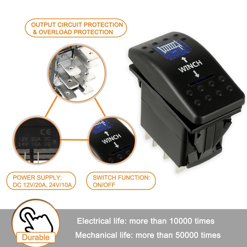 HUAREW 12 V Car Illuminated Rocker Switch, 7-Pin Toggle Switch,