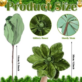 Thiccywoov 8 Pcs Large Christmas Flower Magnolia Flowers Christmas Tree Decoration Artificial Poinsettia Stems Velvet Xmas Ornaments for Xmas Tree Table Decor (Forest Green,12 Inch)