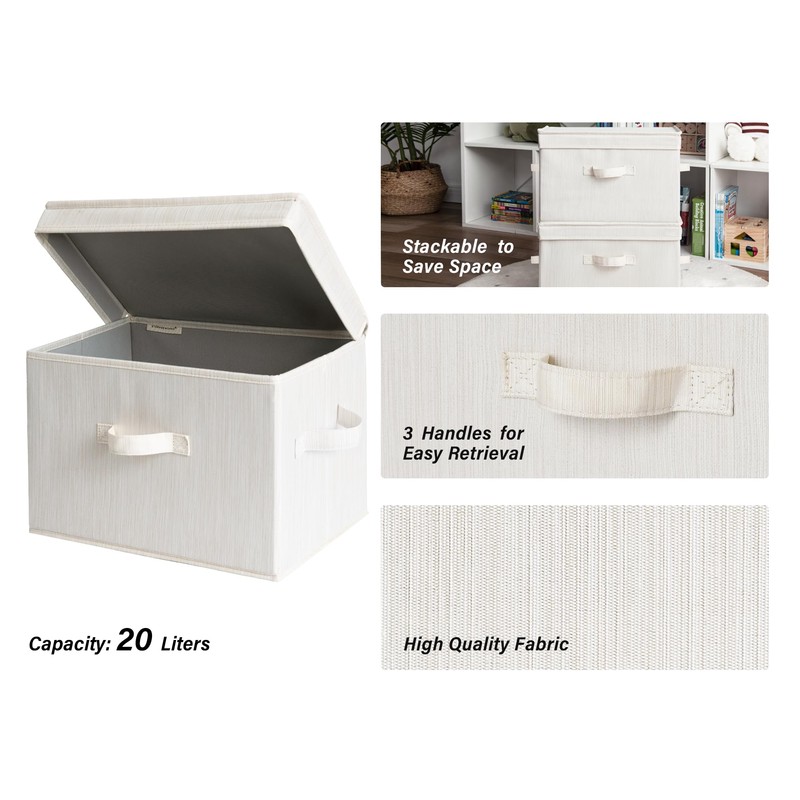 StorageWorks Fabric Storage Bins with Lid, Decorative Storage Boxes for