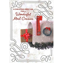Designer Greetings Gold Wrapped Present with Red Bow in White Mailbox Mail Carrier Christmas : Holiday Card