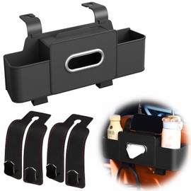 HengYDa Car Back Seat Organizer, Car Seat Back Organizer with Car Cup Holder, 2 PCS Car Purse Hook, Car Tissue Holder and Storage Box, Car Seat Back Storage Hook - Perfect for Kids and Travel (Black)