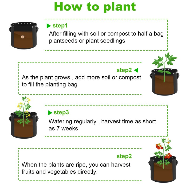 Molgoc 15 Gallon Plant Grow Bags 5-Packs with Holes,Thichkened Non-Woven