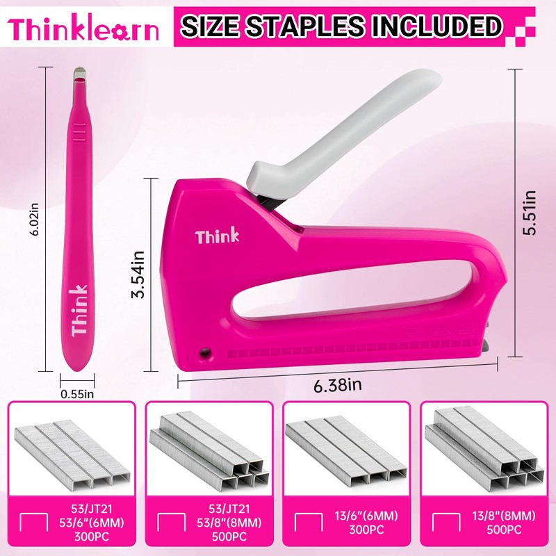 THINKLEARN Light Duty Staple Gun for Wood - Pink 4-in-1